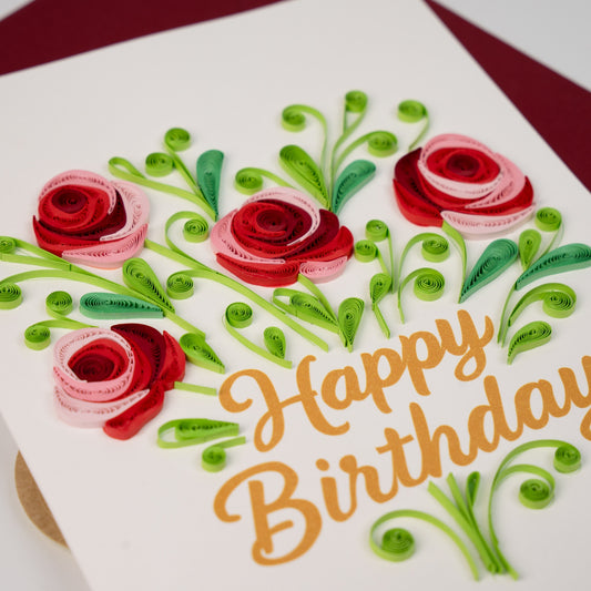 Crimson Grace Luxury Handmade Quilling Rose Birthday Card