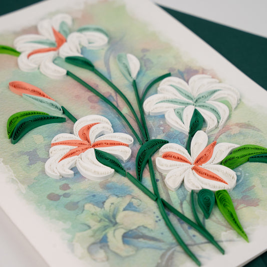 Lily in Still Air Luxury Handmade Quilling Lily Greeting Card