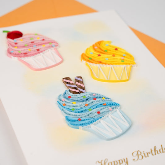 Confetti of Delight Luxury Handmade Quilling Birthday Cupcake Card