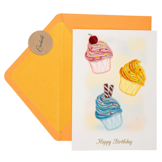 Confetti of Delight Luxury Handmade Quilling Birthday Cupcake Card