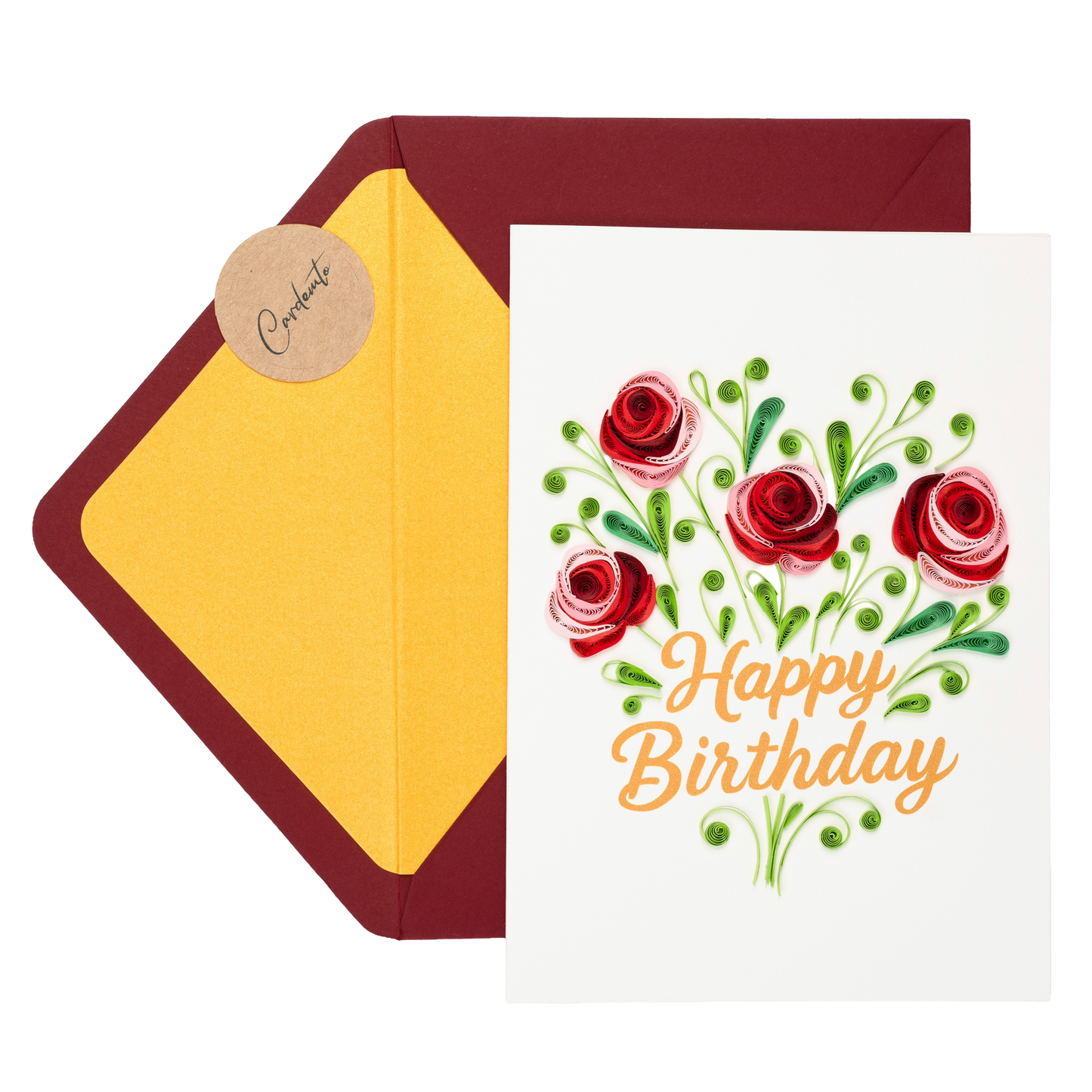 Crimson Grace Luxury Handmade Quilling Rose Birthday Card