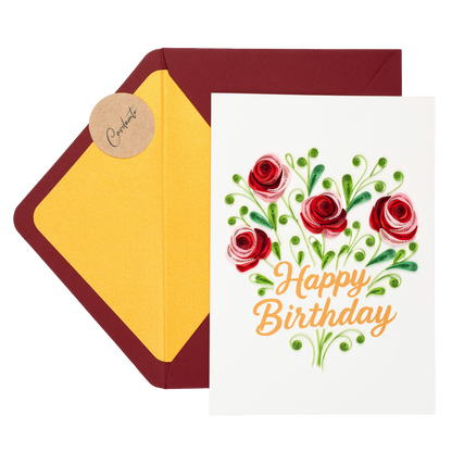 Crimson Grace Luxury Handmade Quilling Rose Birthday Card