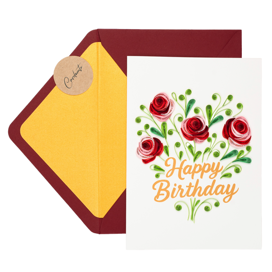 Crimson Grace Luxury Handmade Quilling Rose Birthday Card