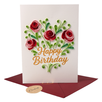 Crimson Grace Luxury Handmade Quilling Rose Birthday Card