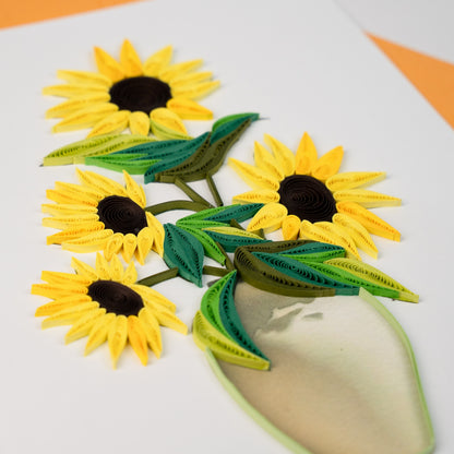 Sunlit Stillness Luxury Handmade Quilling Sunflower Greeting Card