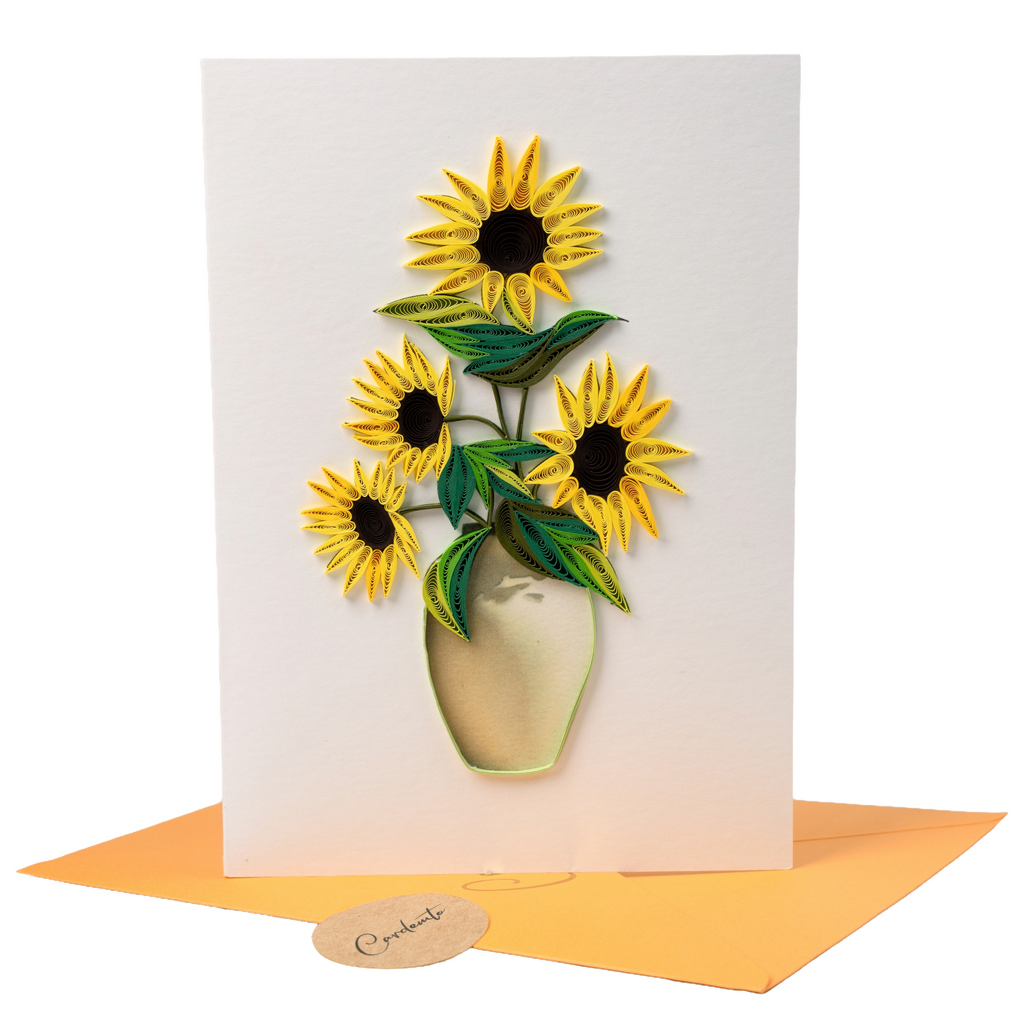 Sunlit Stillness Luxury Handmade Quilling Sunflower Greeting Card