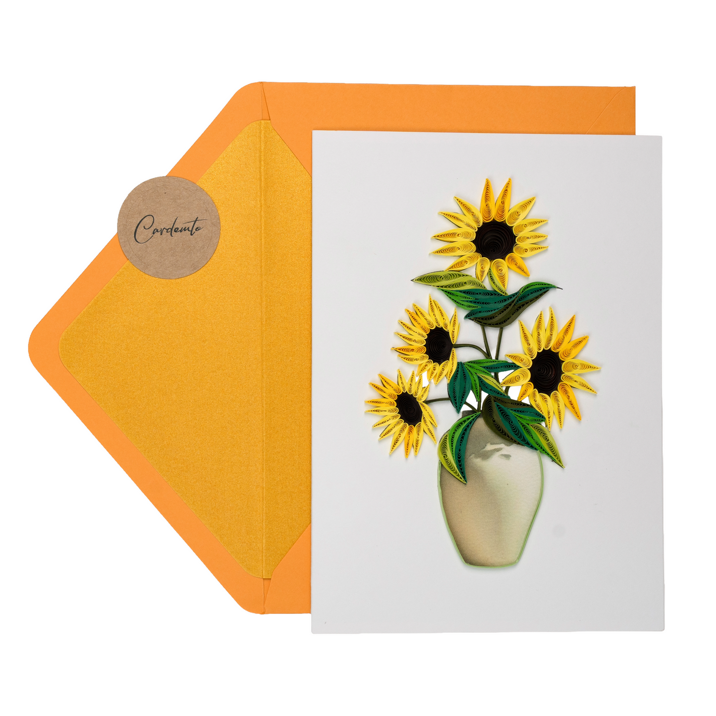 Sunlit Stillness Luxury Handmade Quilling Sunflower Greeting Card