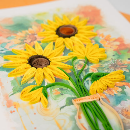 Golden Bloom Luxury Handmade Quilling Sunflower Greeting Card