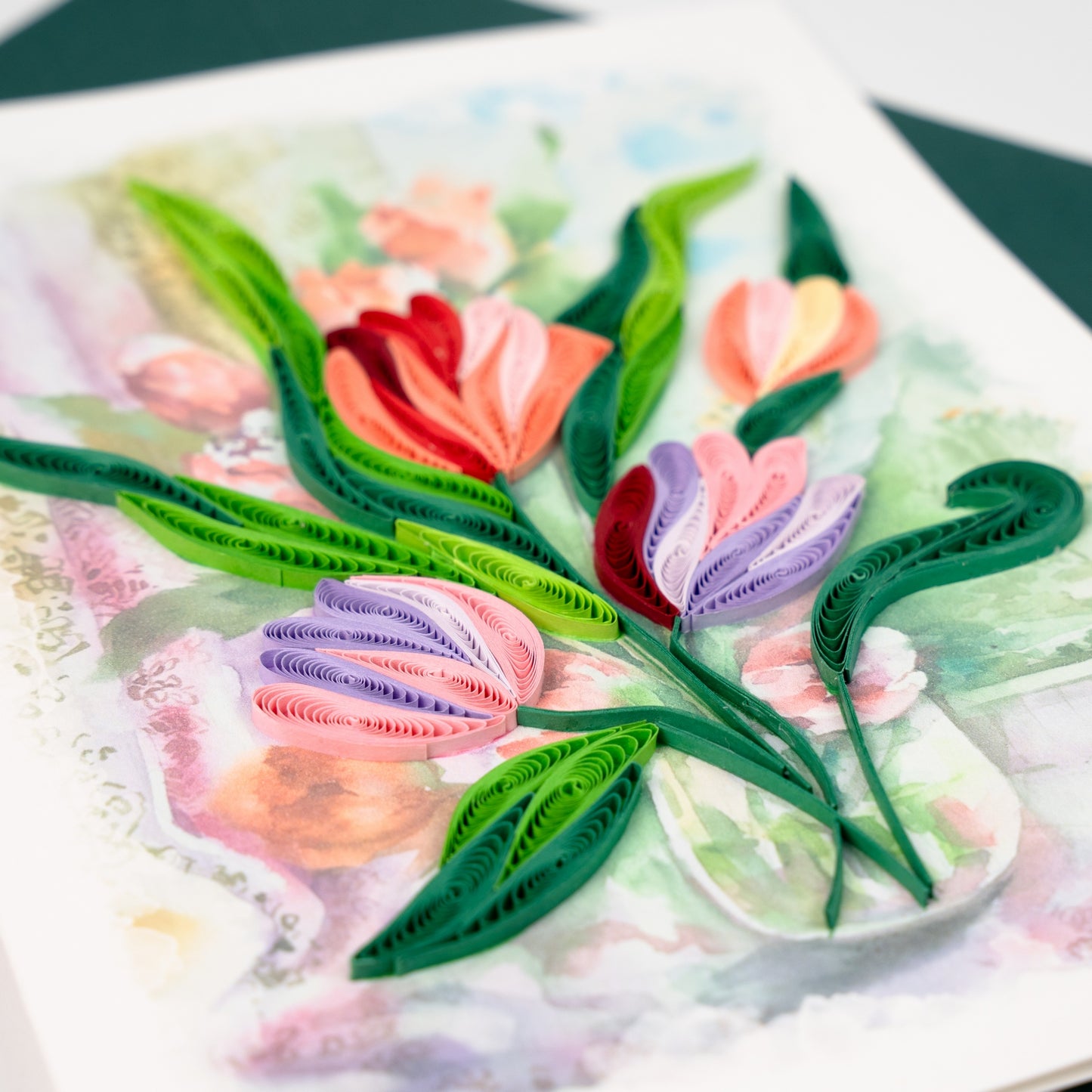 Quiet Tulips Luxury Handmade Quilling Tulip Greeting Card