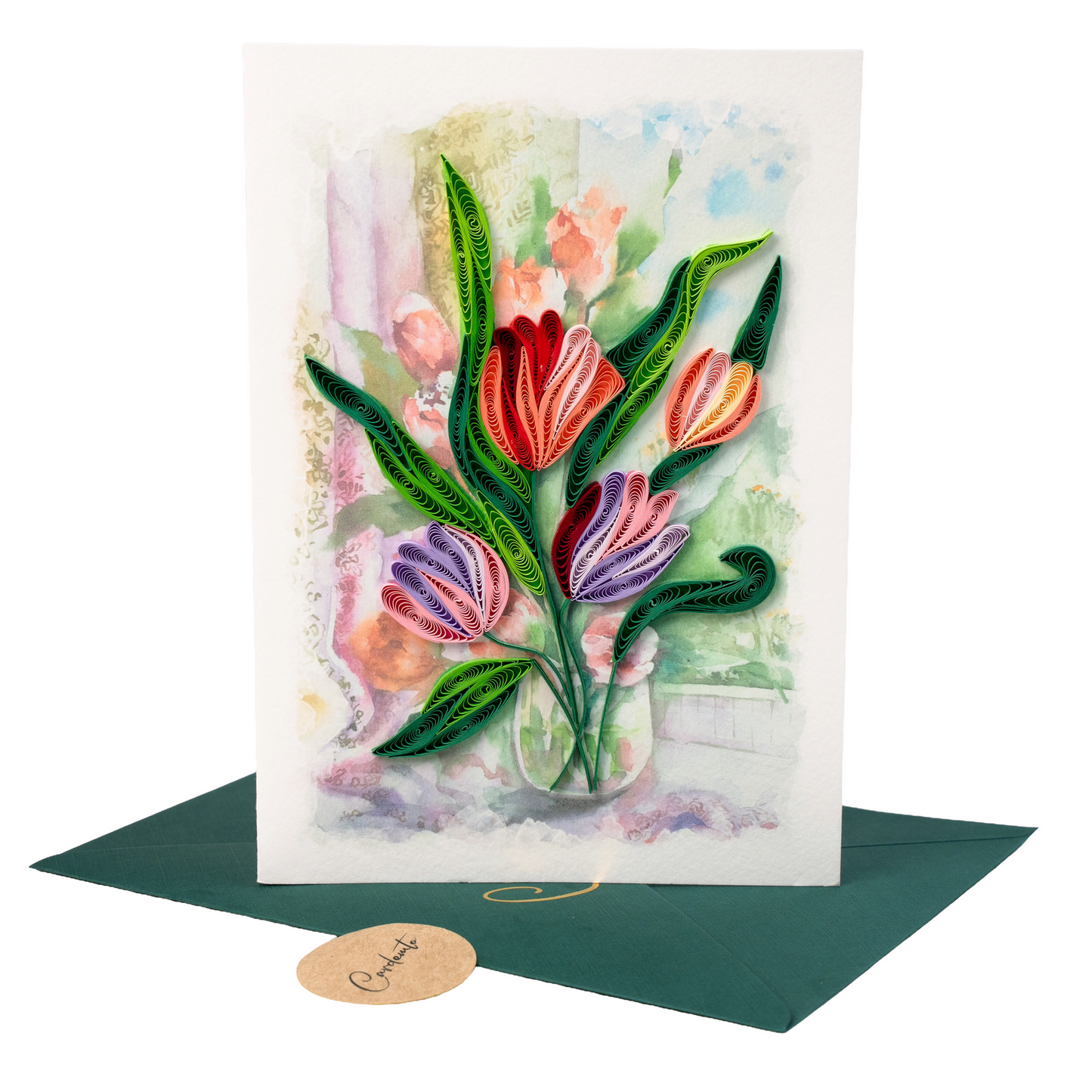 Quiet Tulips Luxury Handmade Quilling Tulip Greeting Card