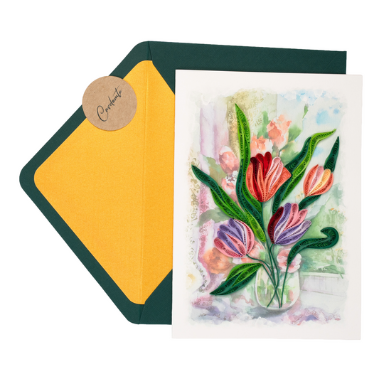 Quiet Tulips Luxury Handmade Quilling Tulip Greeting Card
