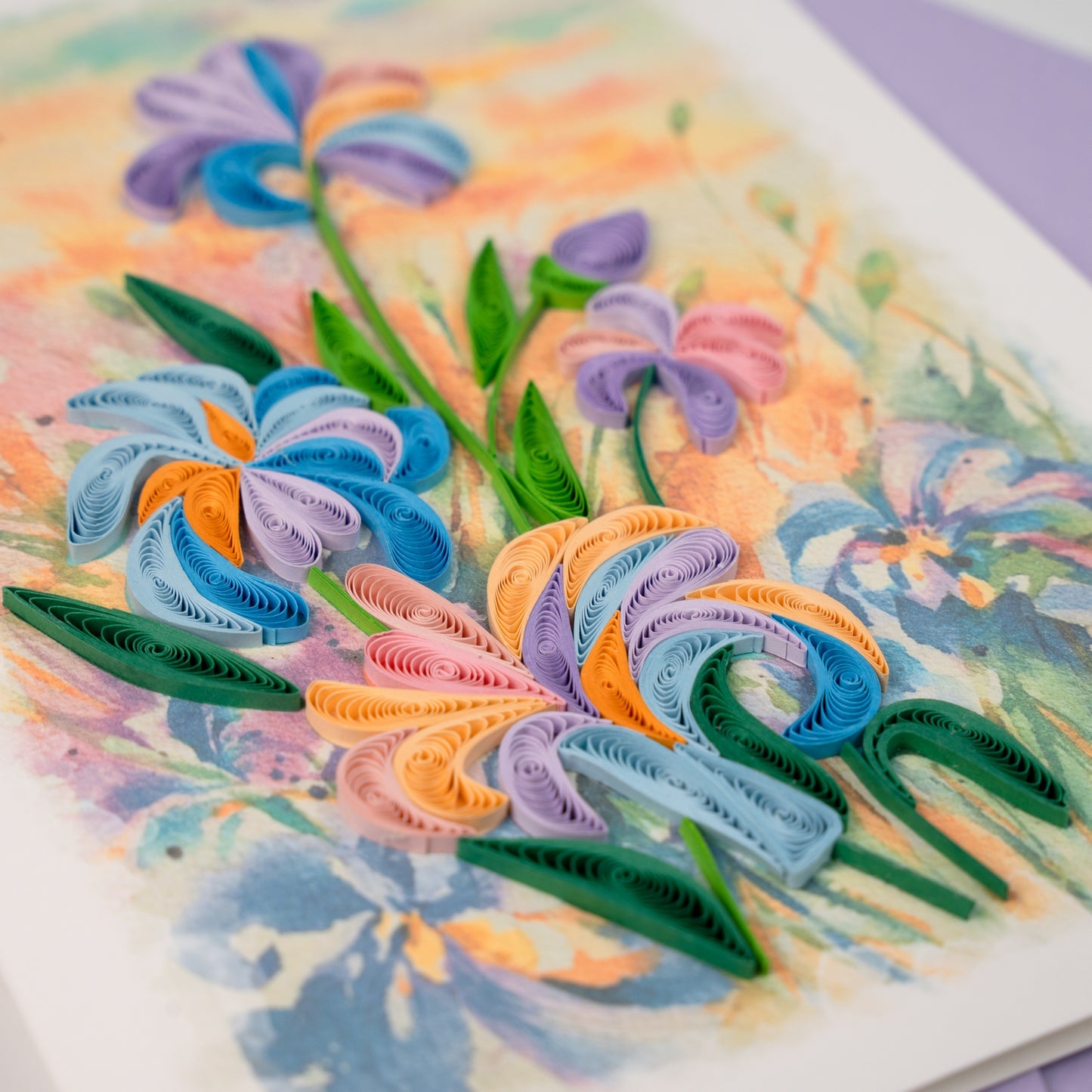 Iris in Motion Luxury Handmade Quilling Iris Greeting Card