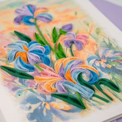 Iris in Motion Luxury Handmade Quilling Iris Greeting Card