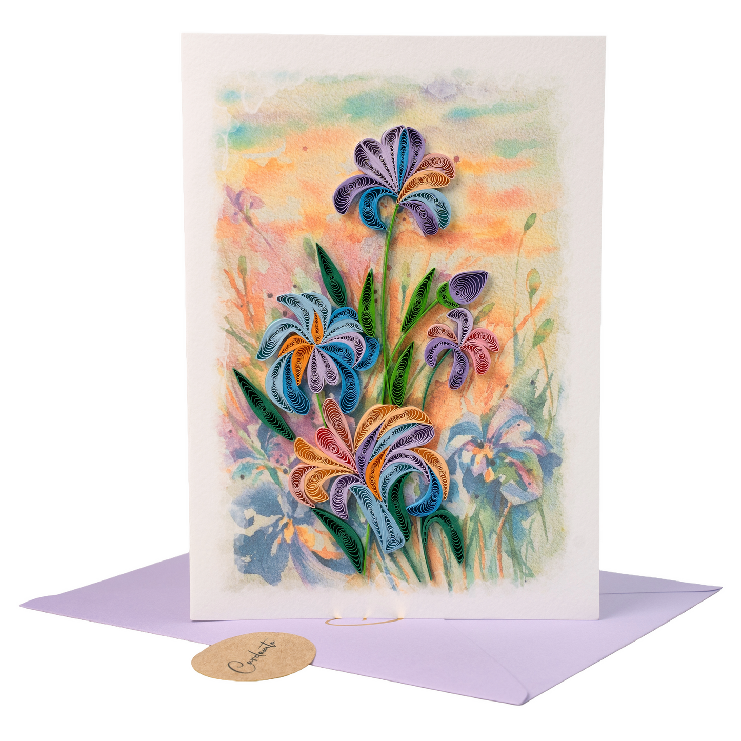 Iris in Motion Luxury Handmade Quilling Iris Greeting Card