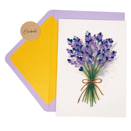 Tied in Lavender Light Handmade Quilling Lavender Bouquet Card