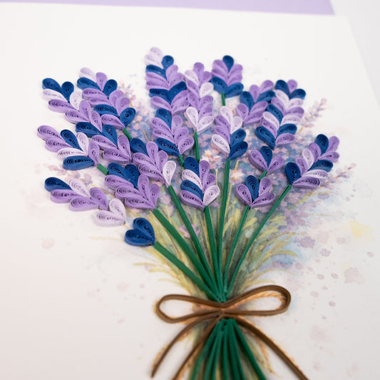 Tied in Lavender Light Handmade Quilling Lavender Bouquet Card